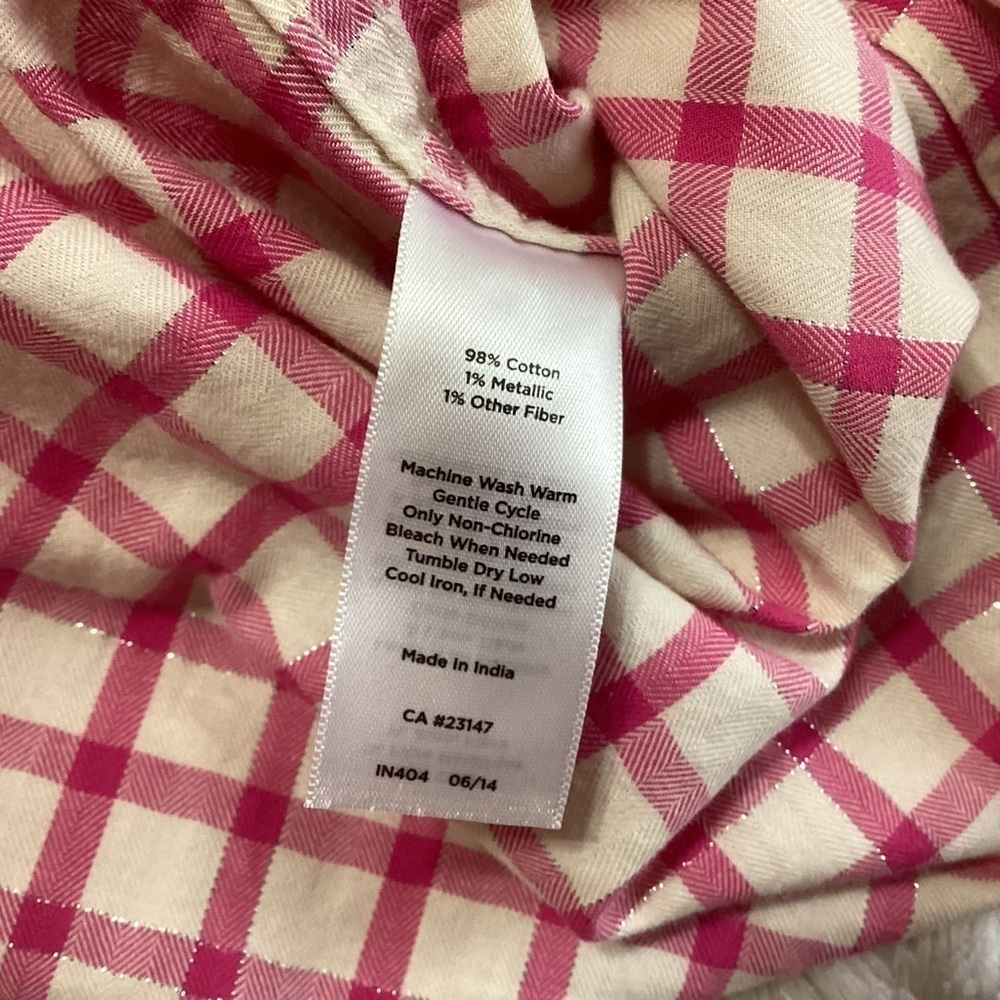 Talbots Pink White Gingham Checkered Metallic Button Up Top Shirt M Cotton - Picture 11 of 11